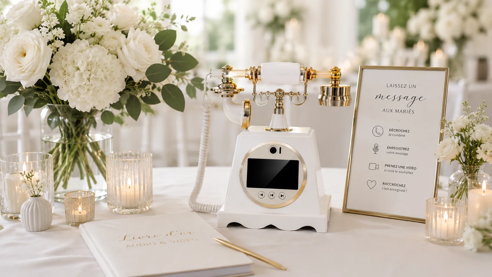 Table décor élégant pour mariage avec lvire dor audio et video