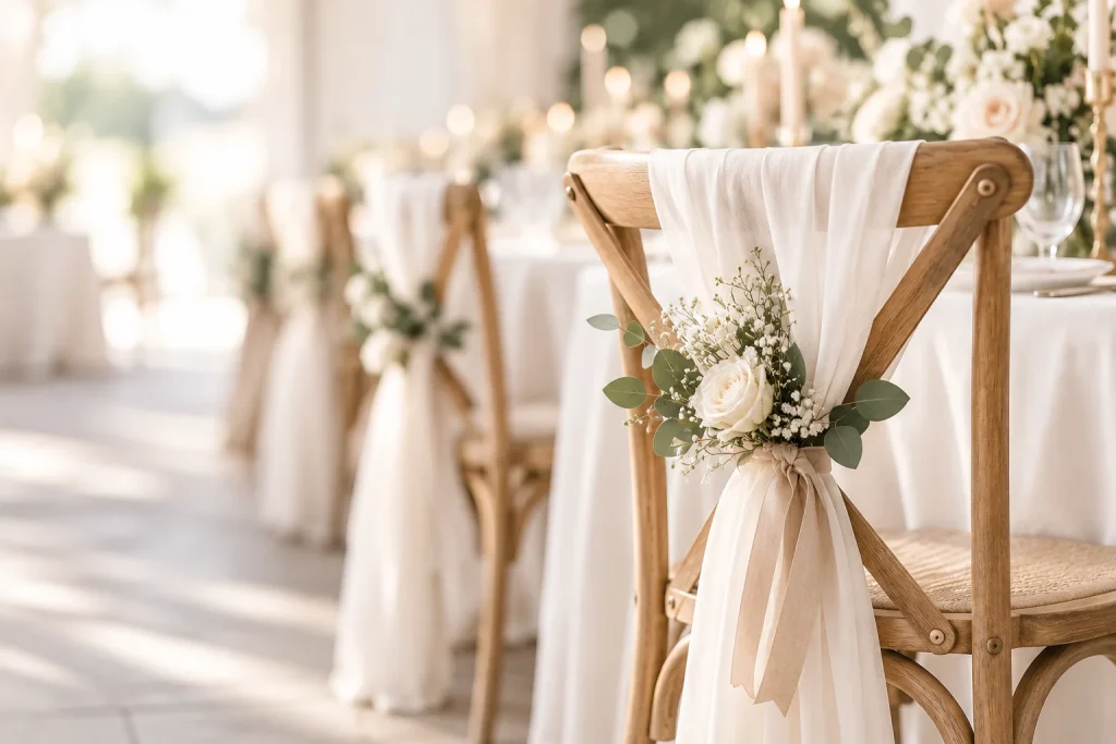 Chaise fleurie pour réception de mariage