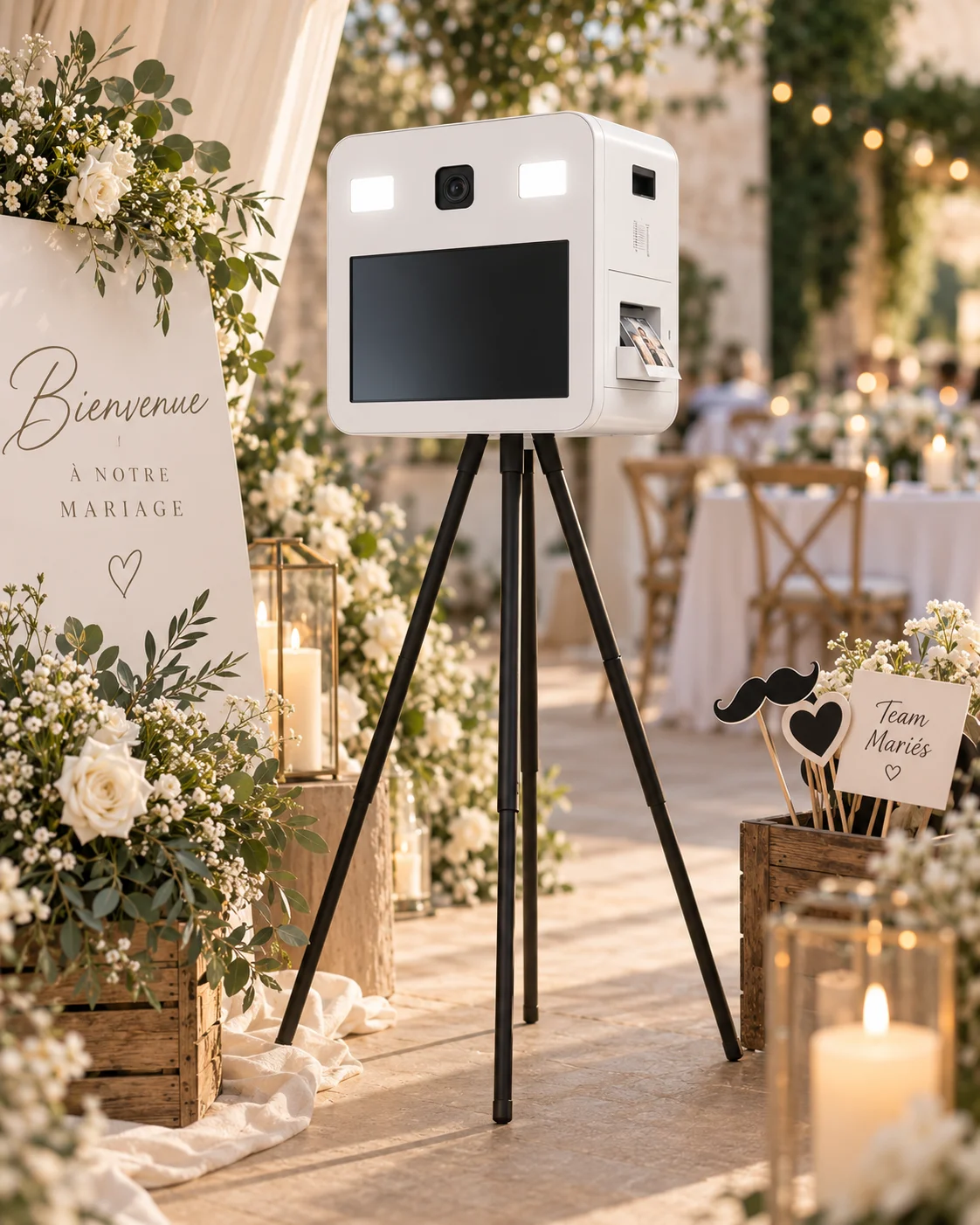 Photobooth élégant installé pour un mariage en Île-de-France