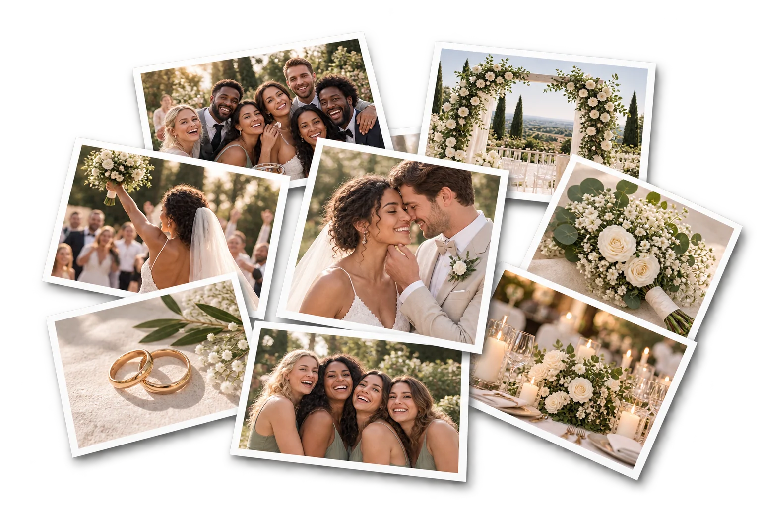 Photos imprimées de mariage avec différents souvenirs